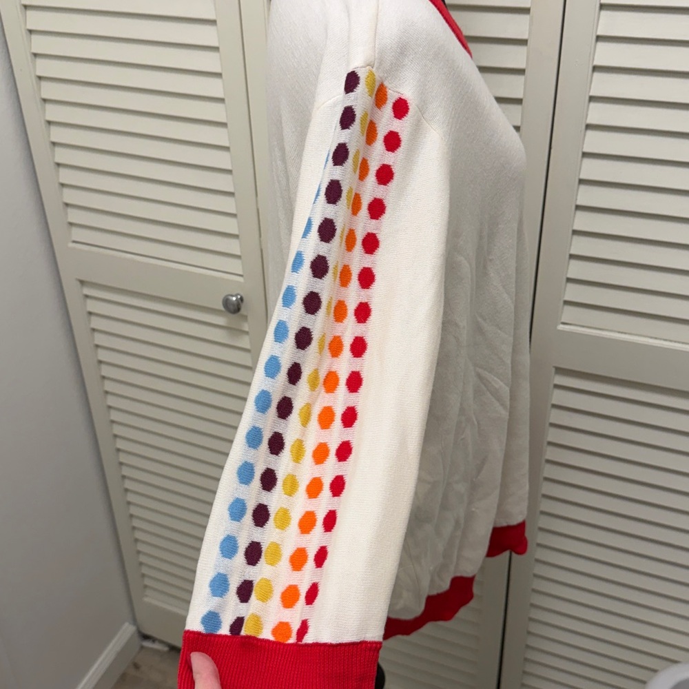 Modcloth Cream Sweater with Red Trim. 3/4 sleeve. - Picture 4 of 9